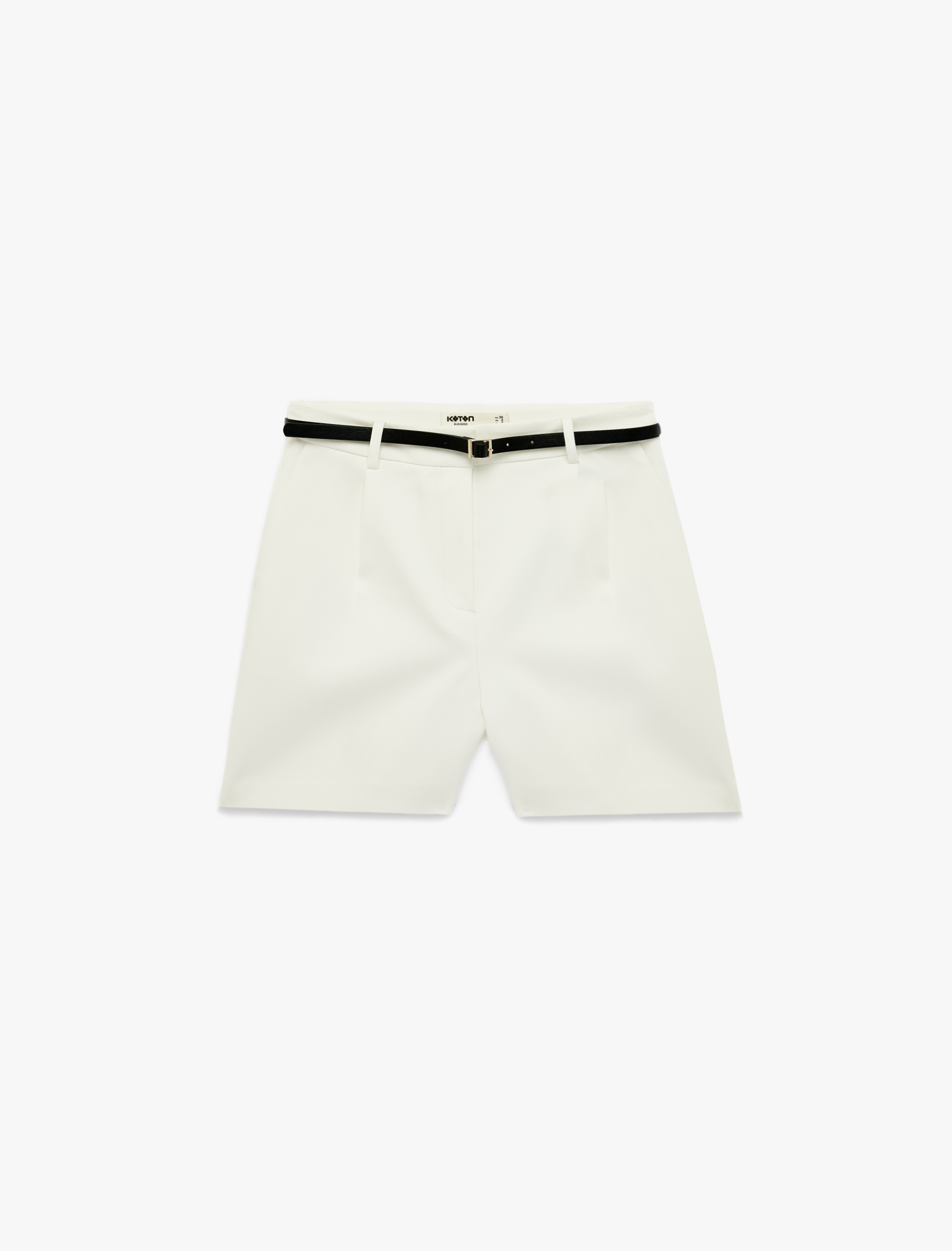   Cepli Viskon Karışımlı Kemer Detaylı Yüksek Bel Bermuda Şort