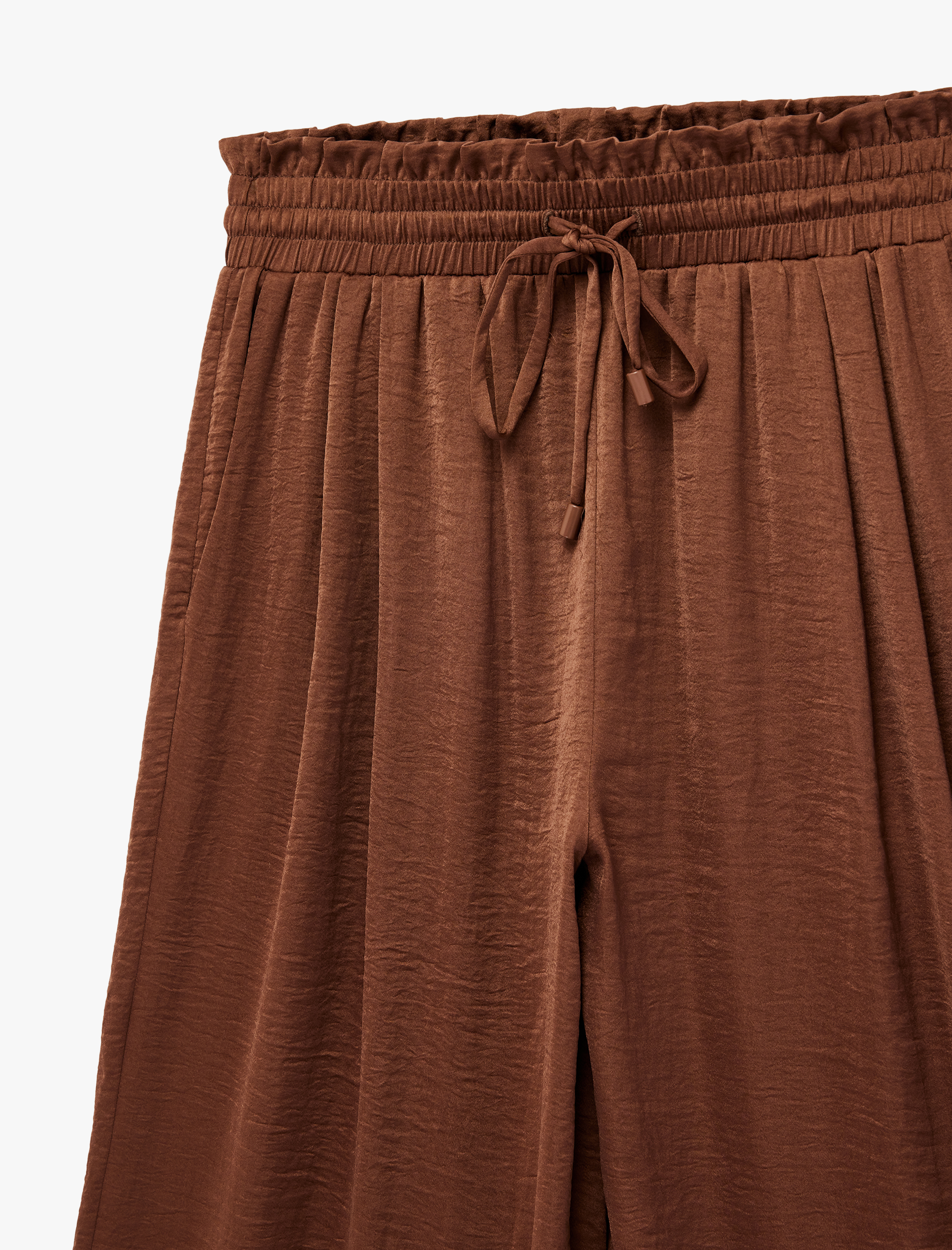   Beli Bağlamalı Lastikli Cepli Aerobin Saten Palazzo Pantolon