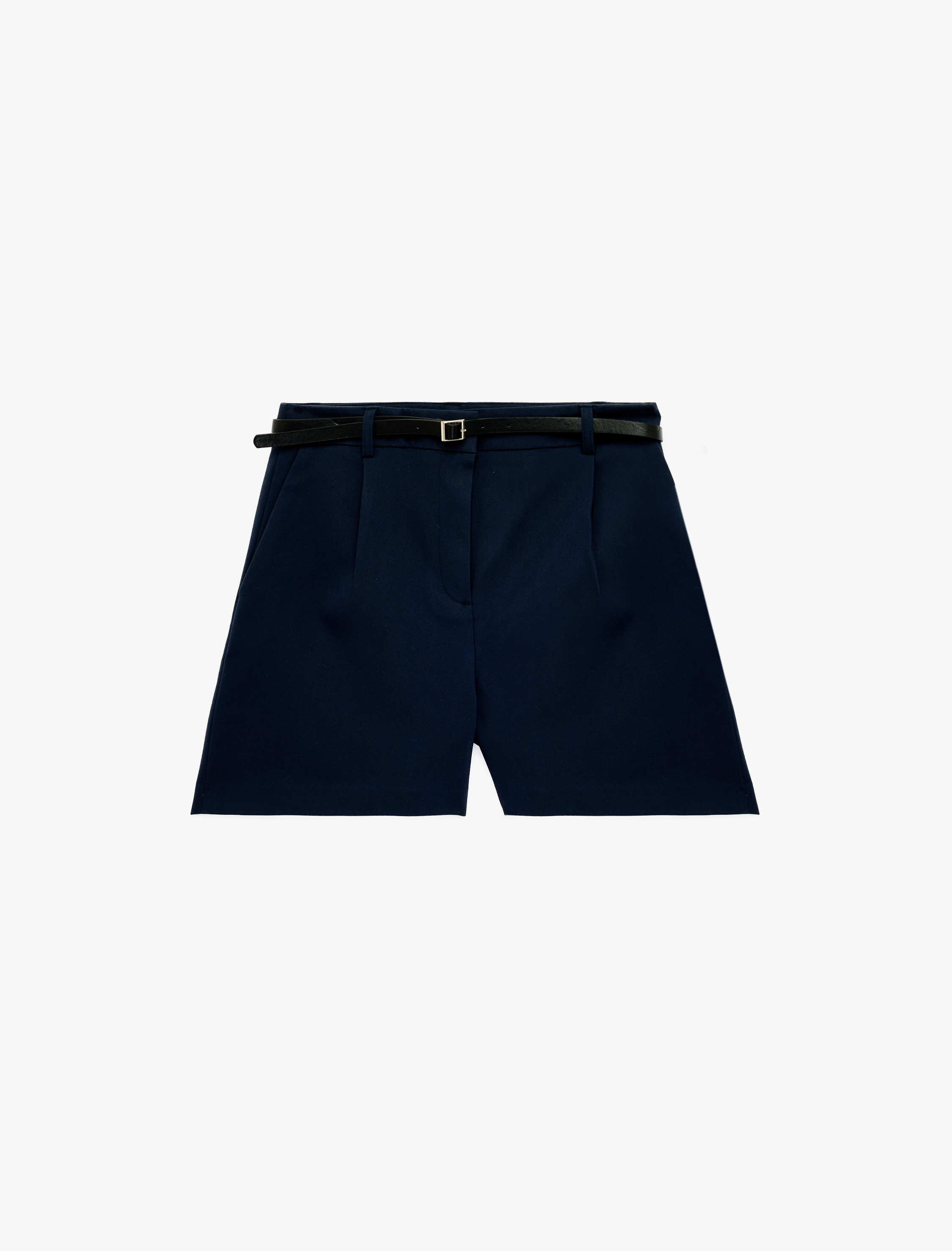   Cepli Viskon Karışımlı Kemer Detaylı Yüksek Bel Bermuda Şort