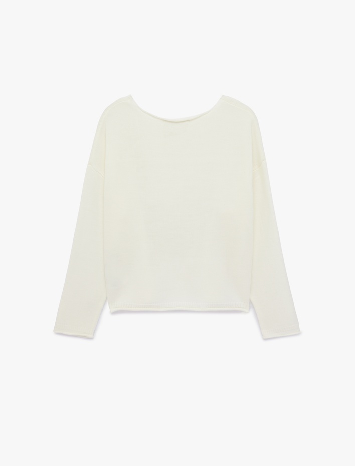  Kayık Yuvarlak Yaka Uzun Kollu Triko Kazak