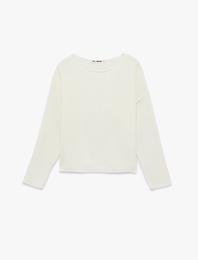 Kayık Yuvarlak Yaka Uzun Kollu Triko Kazak