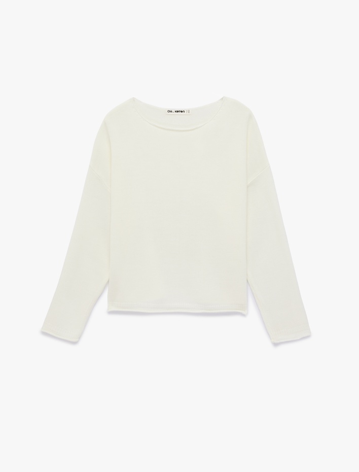  Kayık Yuvarlak Yaka Uzun Kollu Triko Kazak