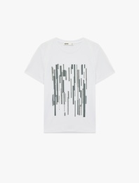 Kısa Kollu Bisiklet Yaka Baskılı Tişört