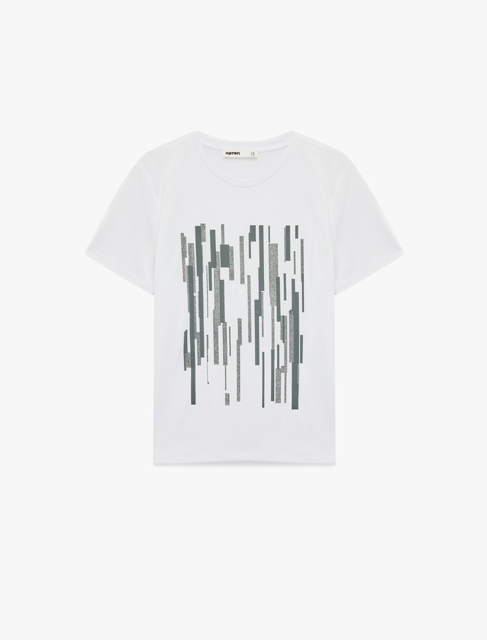  Kısa Kollu Bisiklet Yaka Baskılı Tişört