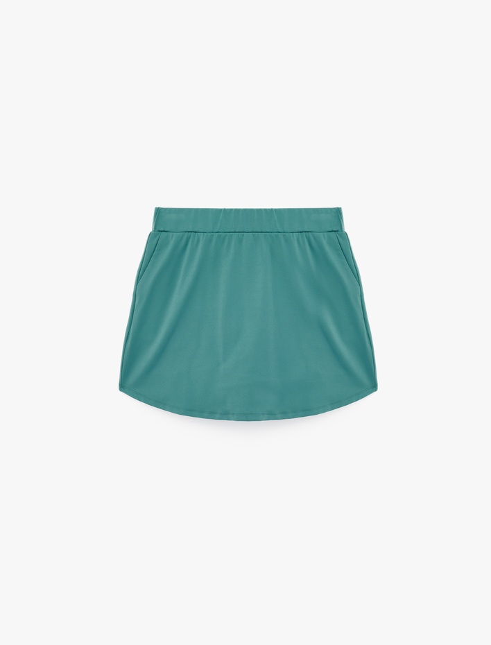  Yüksek Bel Slim Fit Cep Detaylı Mini Spor Şort Etek