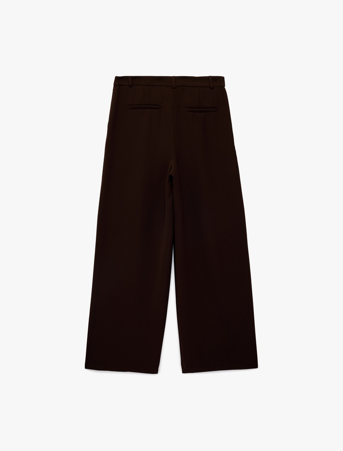  Krep Kumaş Pile Detaylı Cepli Yüksek Bel Palazzo Pantolon