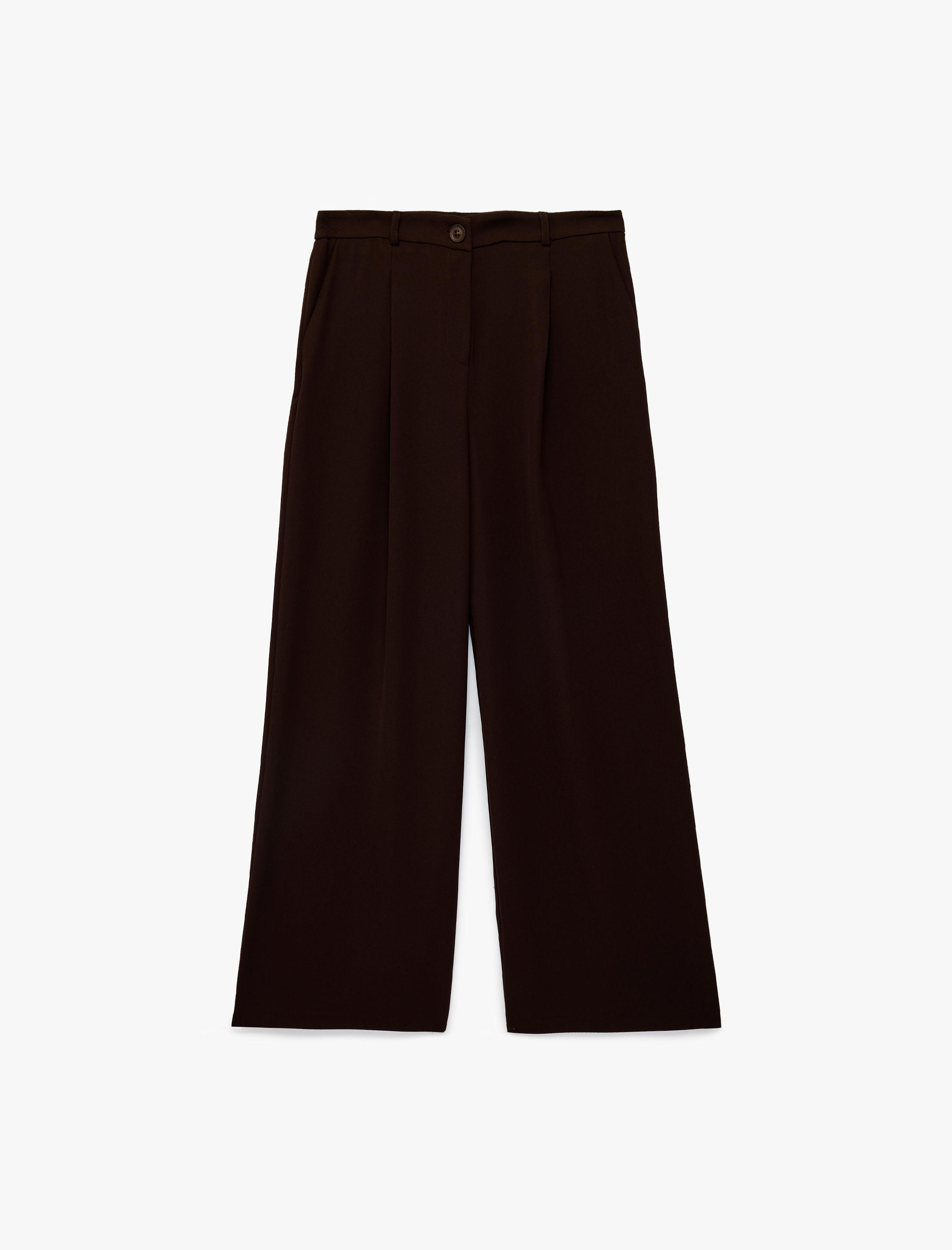   Krep Kumaş Pile Detaylı Cepli Yüksek Bel Palazzo Pantolon