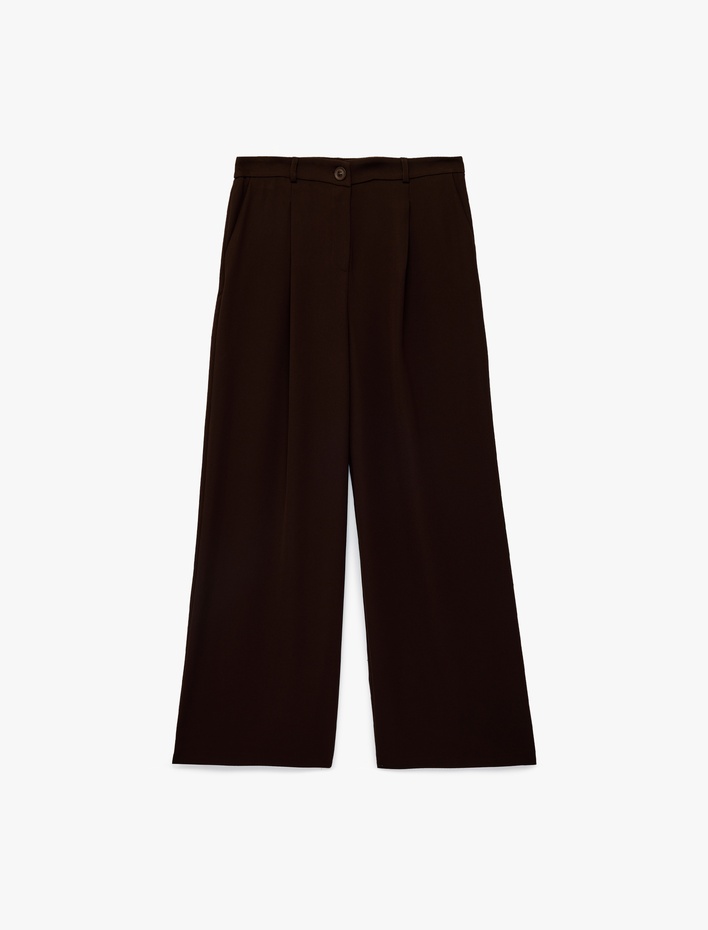  Krep Kumaş Pile Detaylı Cepli Yüksek Bel Palazzo Pantolon