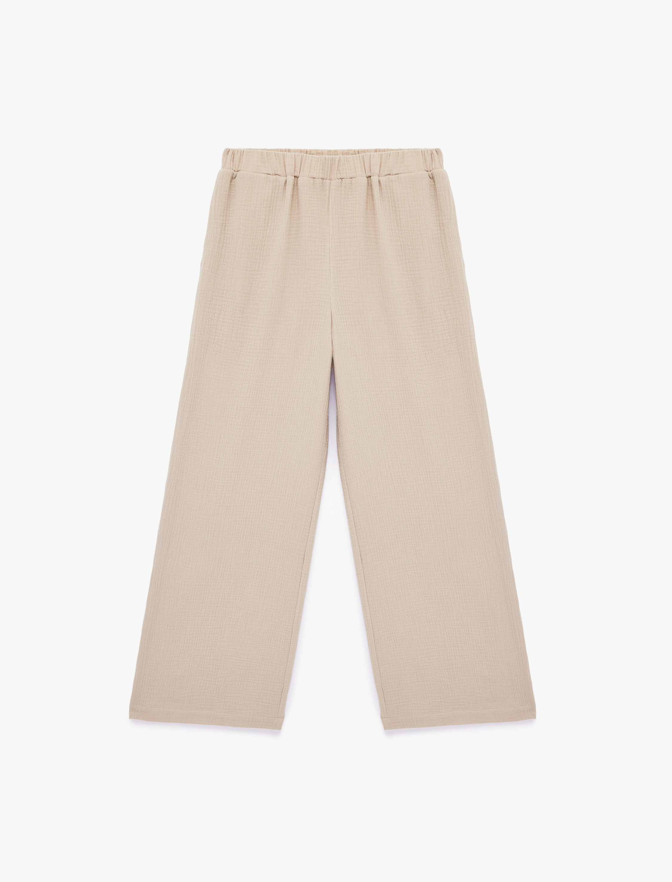   Beli Lastikli Pamuklu Geniş Paça Müslin Pantolon