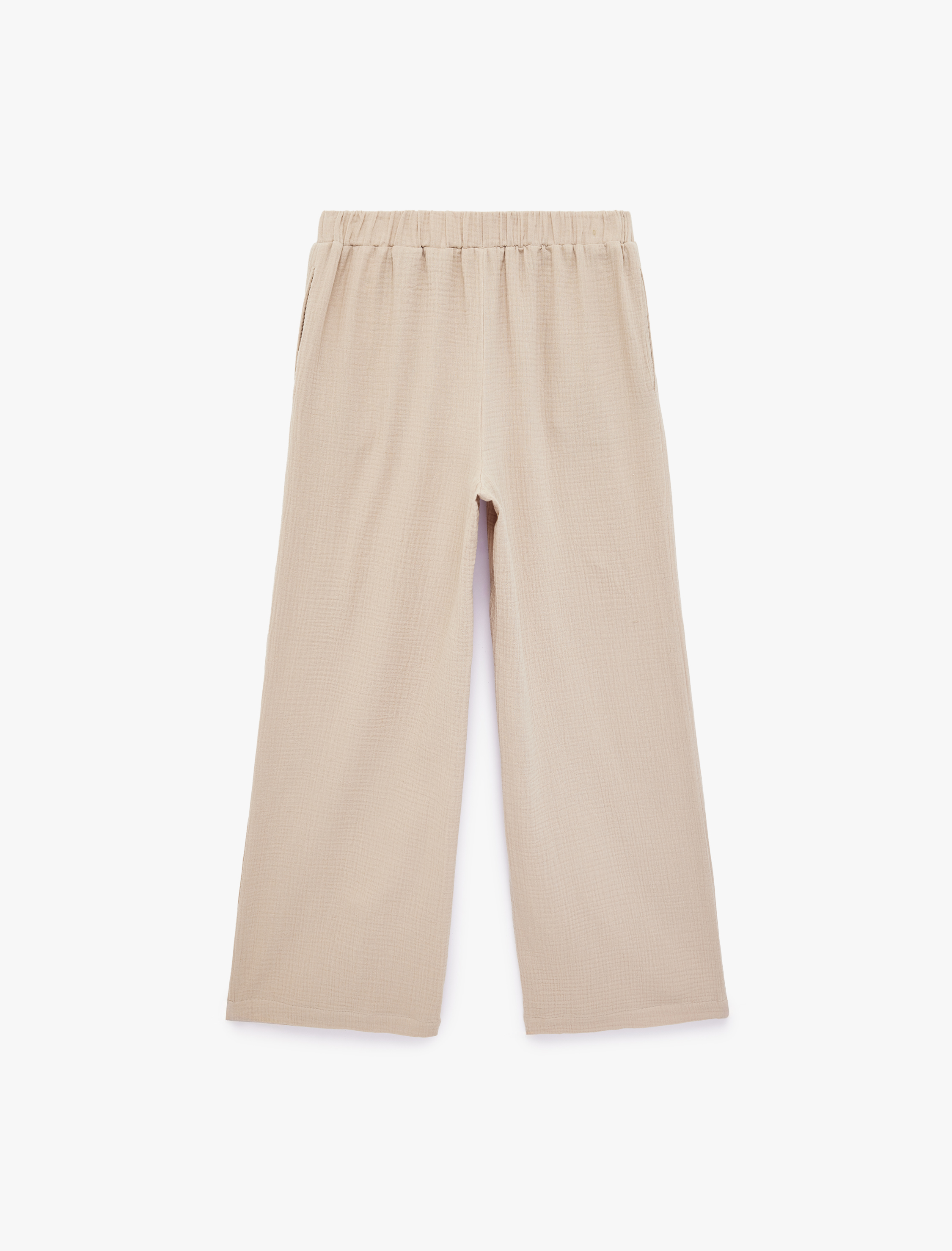   Beli Lastikli Pamuklu Geniş Paça Müslin Pantolon