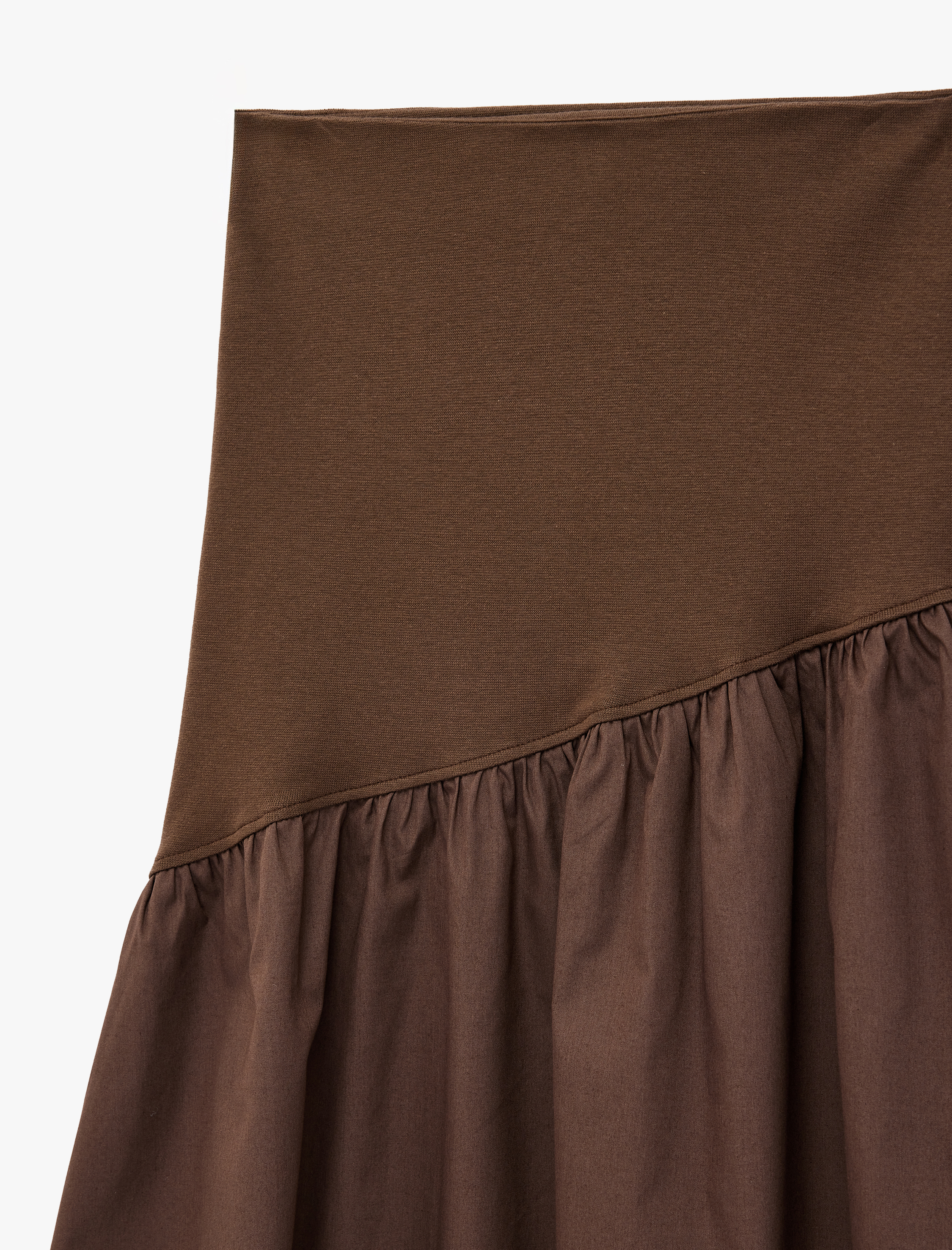   Beli Lastikli Volanlı Pamuklu Asimetrik Dikişli Midi Etek