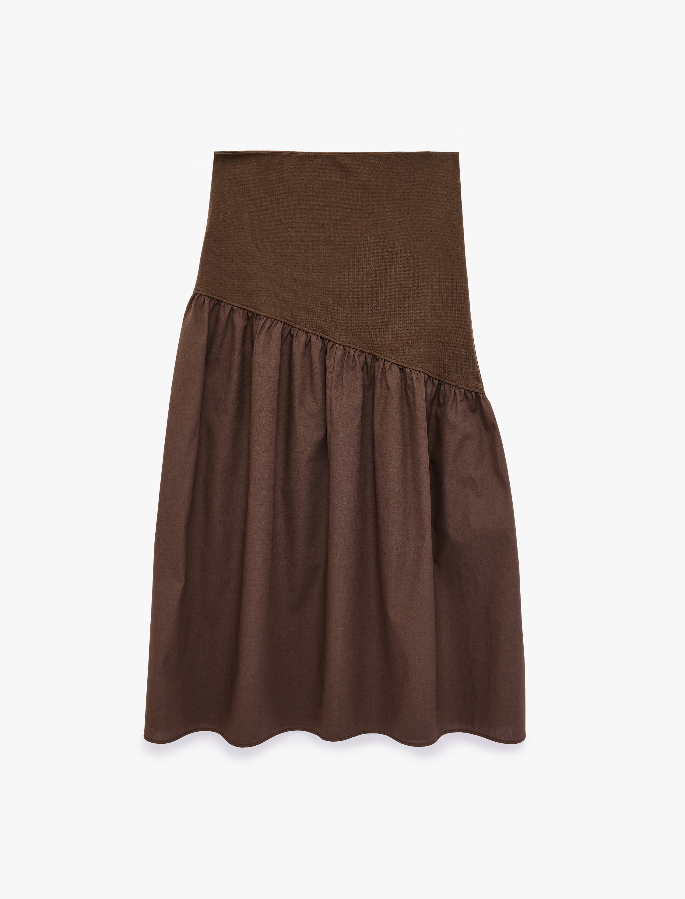   Beli Lastikli Volanlı Pamuklu Asimetrik Dikişli Midi Etek