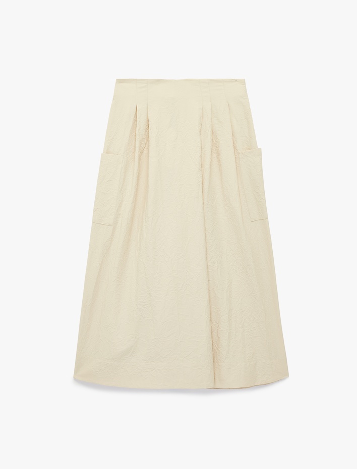  Cepli Pile Detaylı Dokulu Etek Pantolon