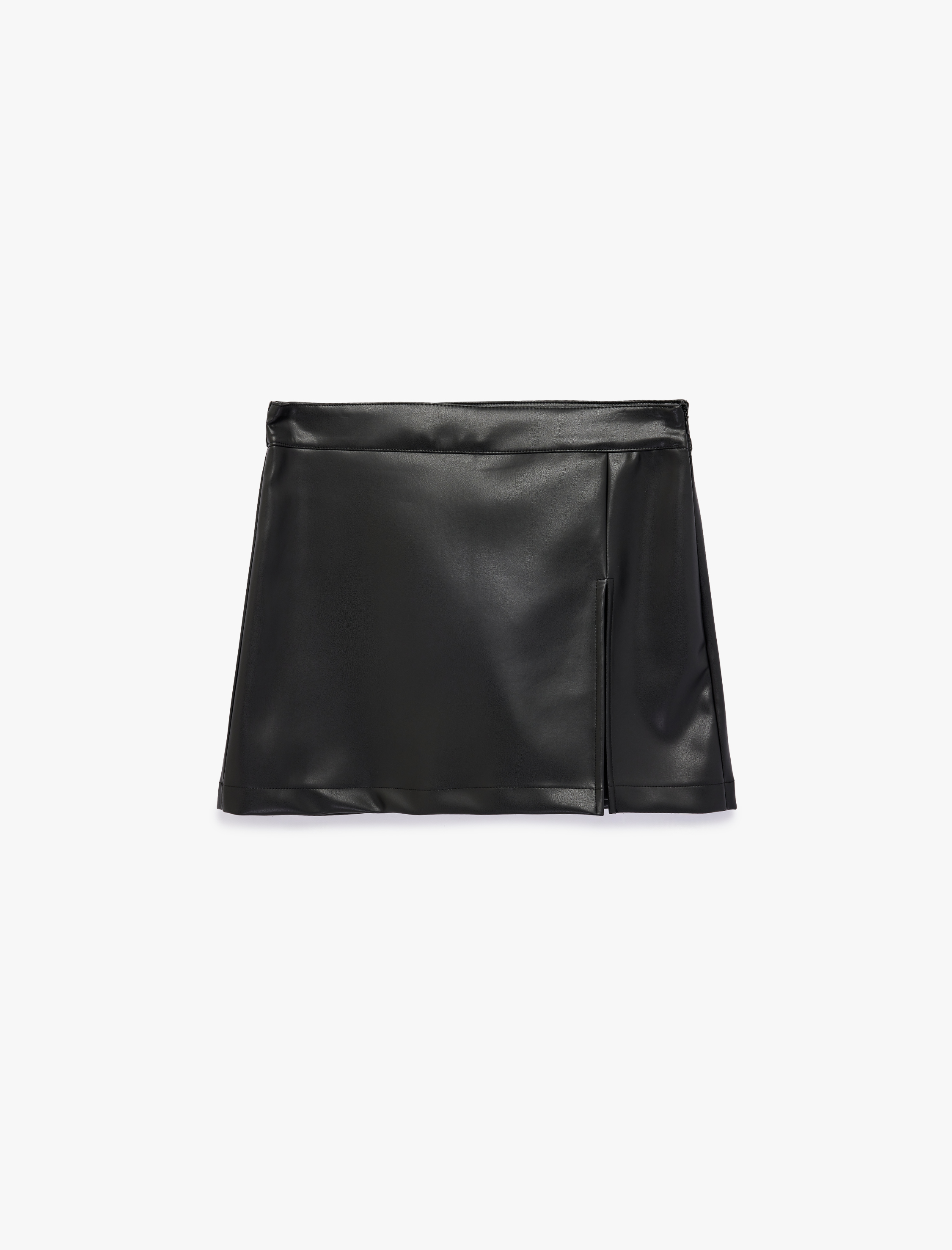   Yırtmaç Detaylı Mini Suni Deri Şort Etek