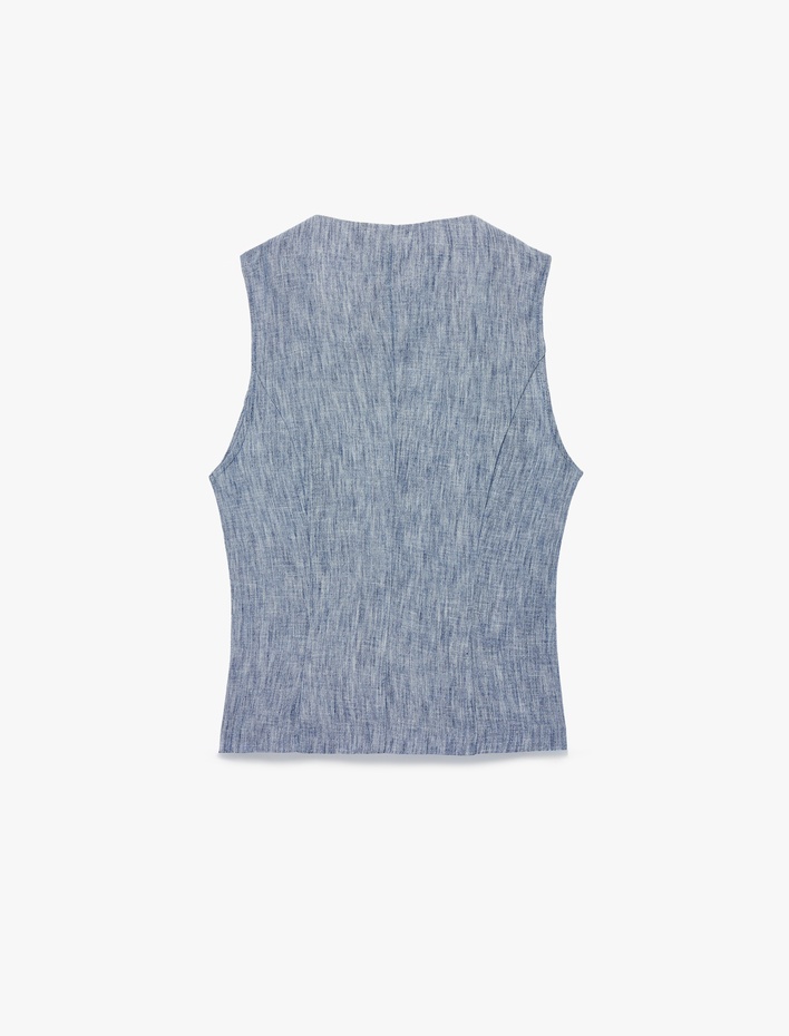  Regular Fit Düğmeli Bisiklet Yaka Kolsuz Yelek