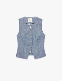 Regular Fit Düğmeli Bisiklet Yaka Kolsuz Yelek