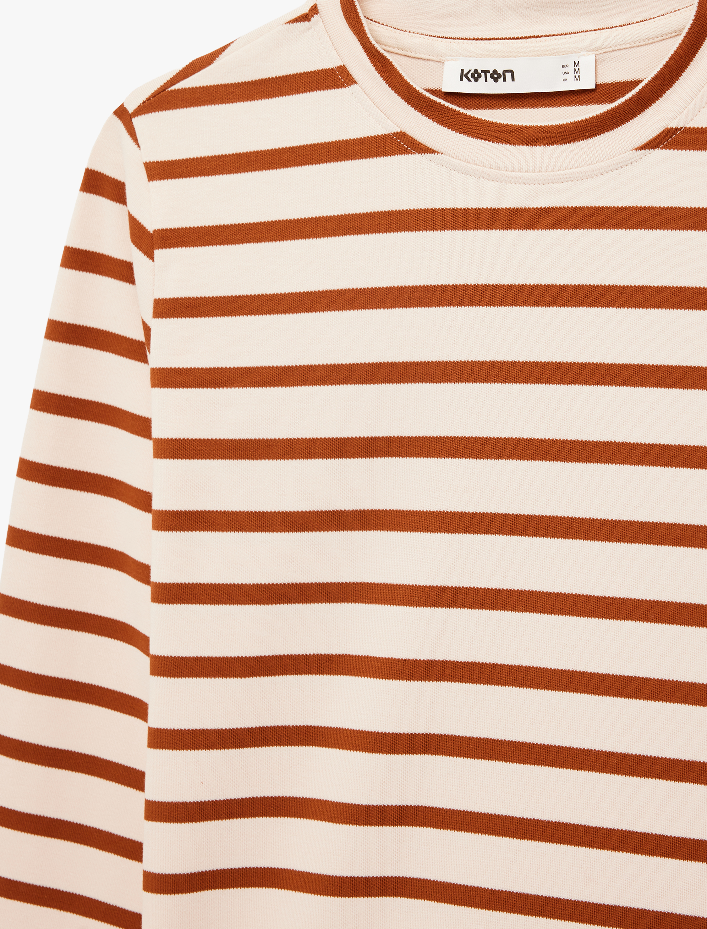   Pamuklu Bisiklet Yaka Uzun Kollu Çizgili Tişört