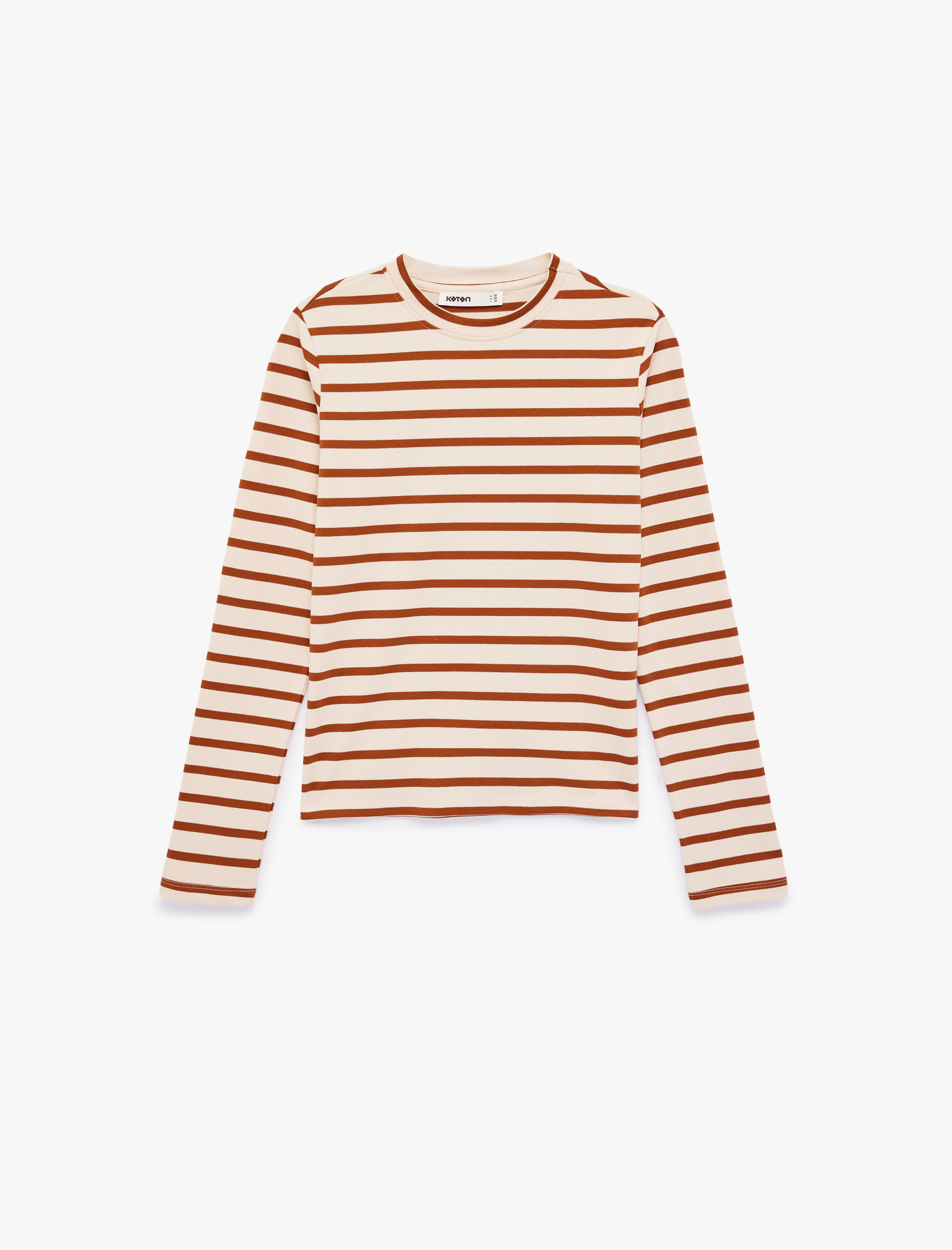   Pamuklu Bisiklet Yaka Uzun Kollu Çizgili Tişört