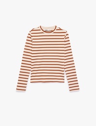 Pamuklu Bisiklet Yaka Uzun Kollu Çizgili Tişört