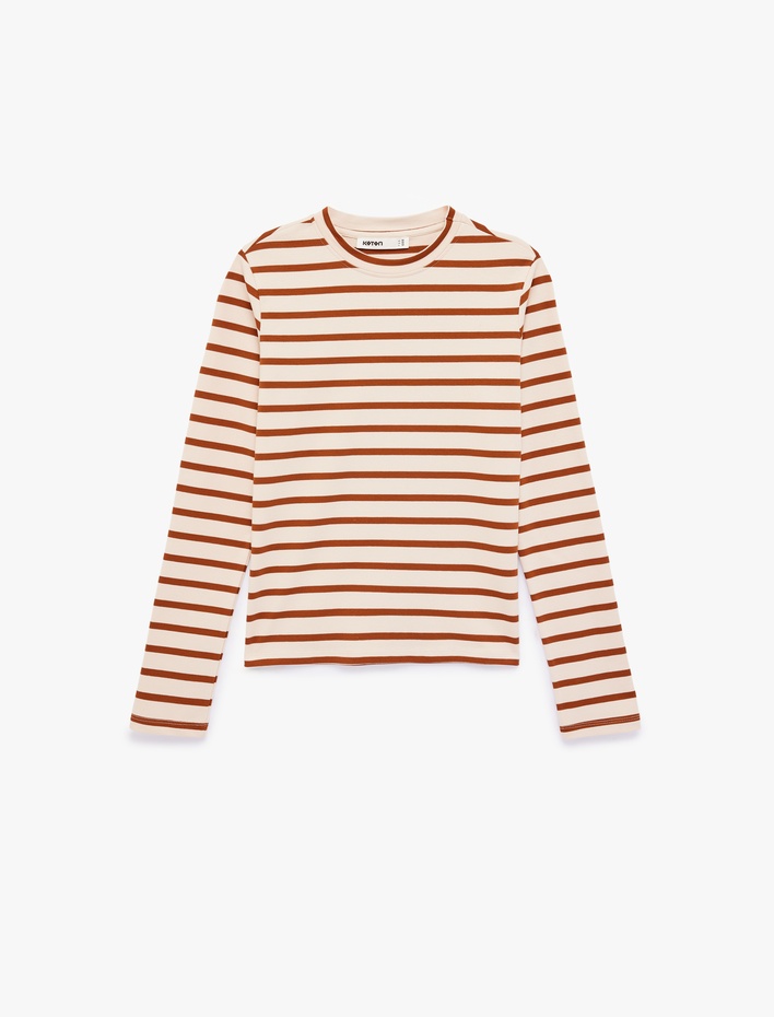  Pamuklu Bisiklet Yaka Uzun Kollu Çizgili Tişört