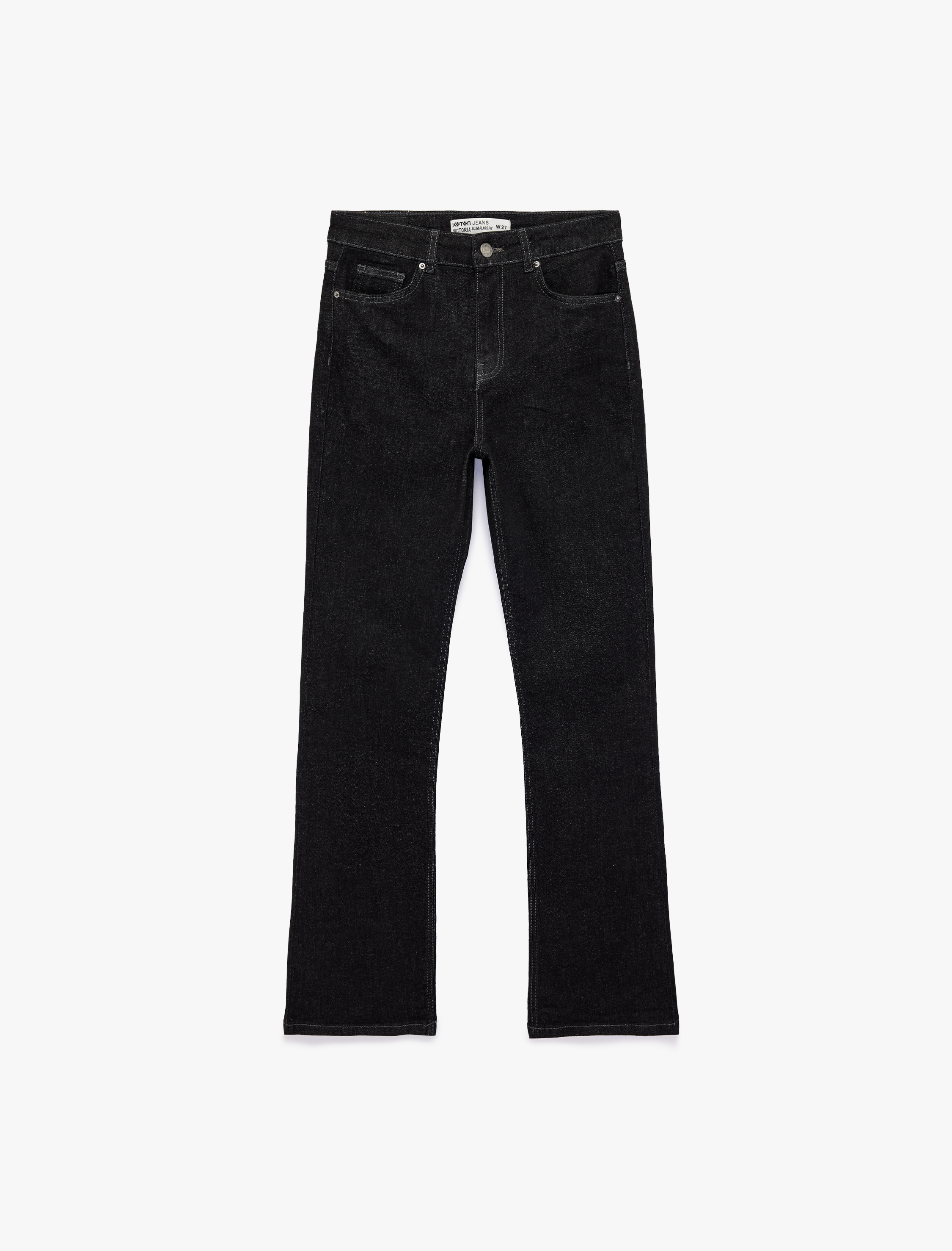   Yüksek Bel Slim Fit Düğmeli İspanyol Paça Denim Pantolon - Flare Jeans