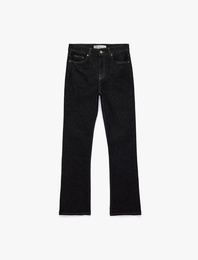 Yüksek Bel Slim Fit Düğmeli İspanyol Paça Denim Pantolon - Flare Jeans