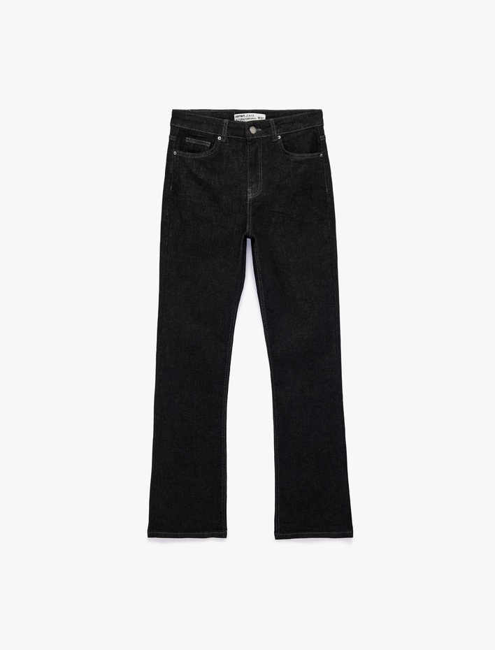  Yüksek Bel Slim Fit Düğmeli İspanyol Paça Denim Pantolon - Flare Jeans