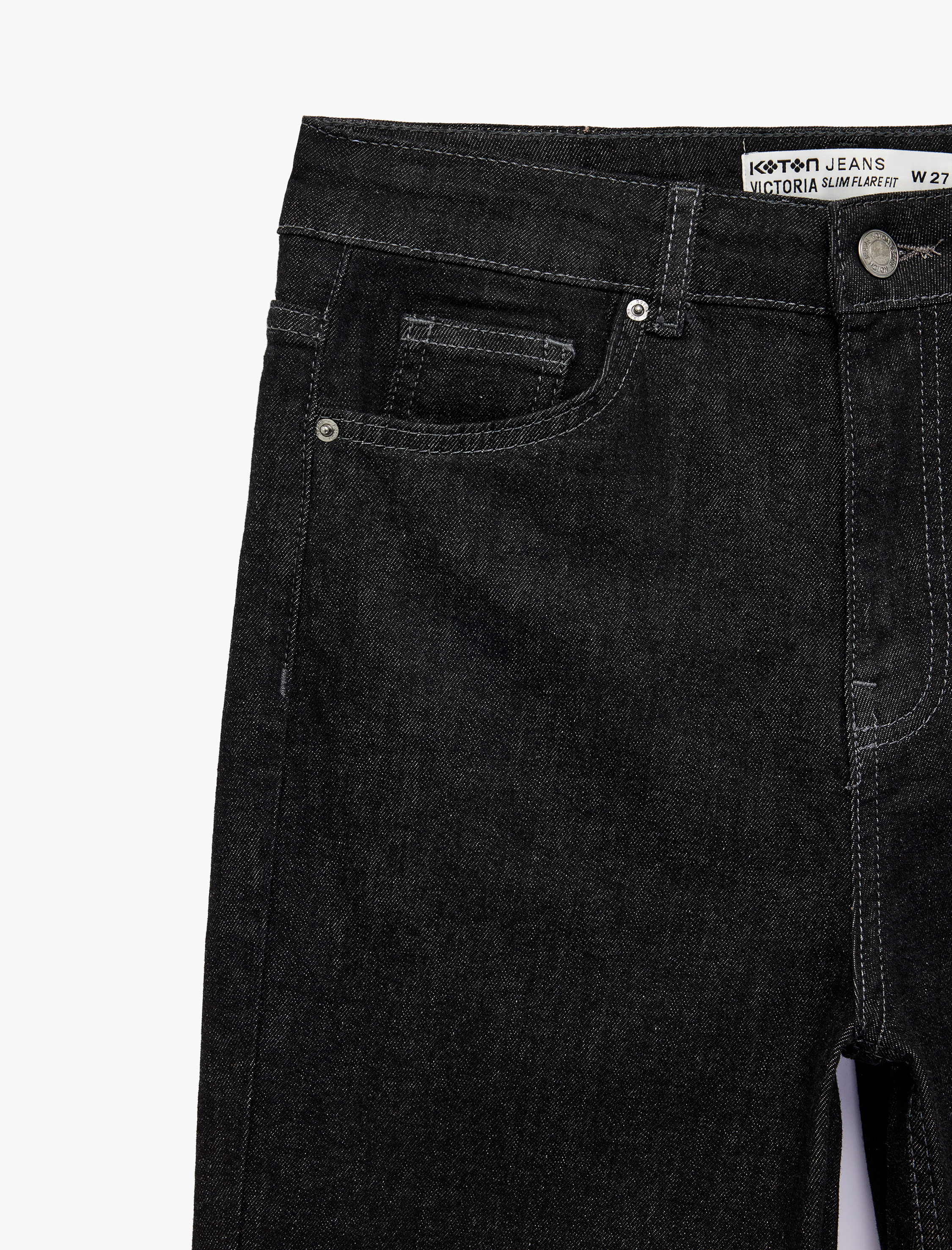   Yüksek Bel Slim Fit Düğmeli İspanyol Paça Denim Pantolon - Flare Jeans