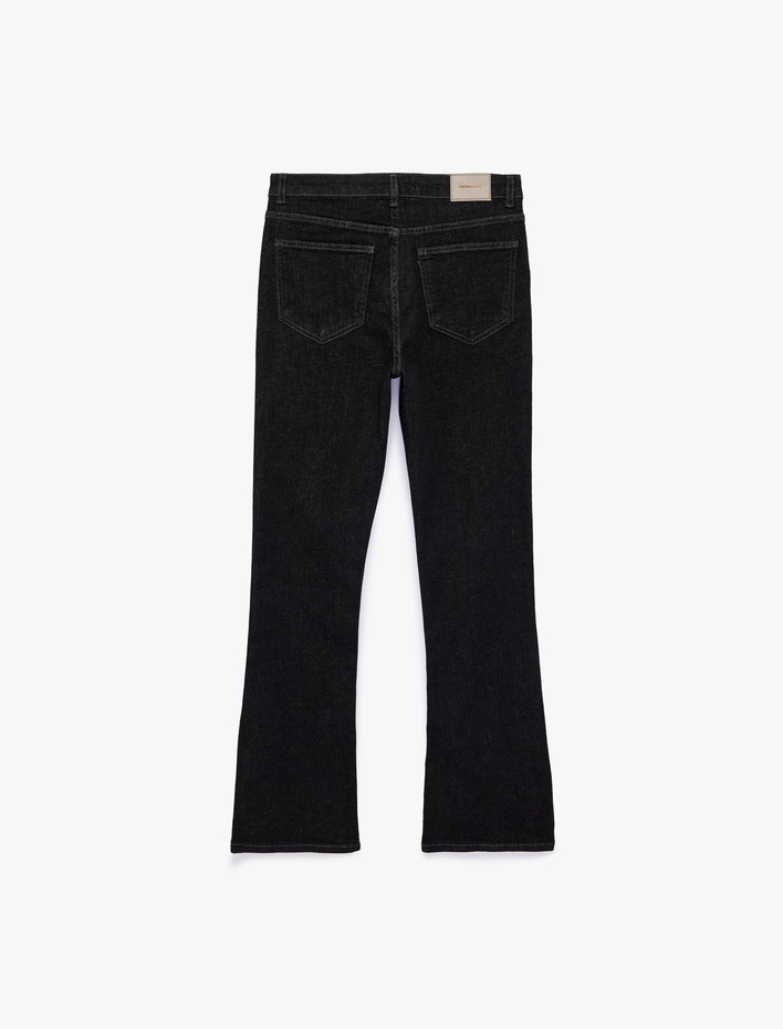  Yüksek Bel Slim Fit Düğmeli İspanyol Paça Denim Pantolon - Flare Jeans