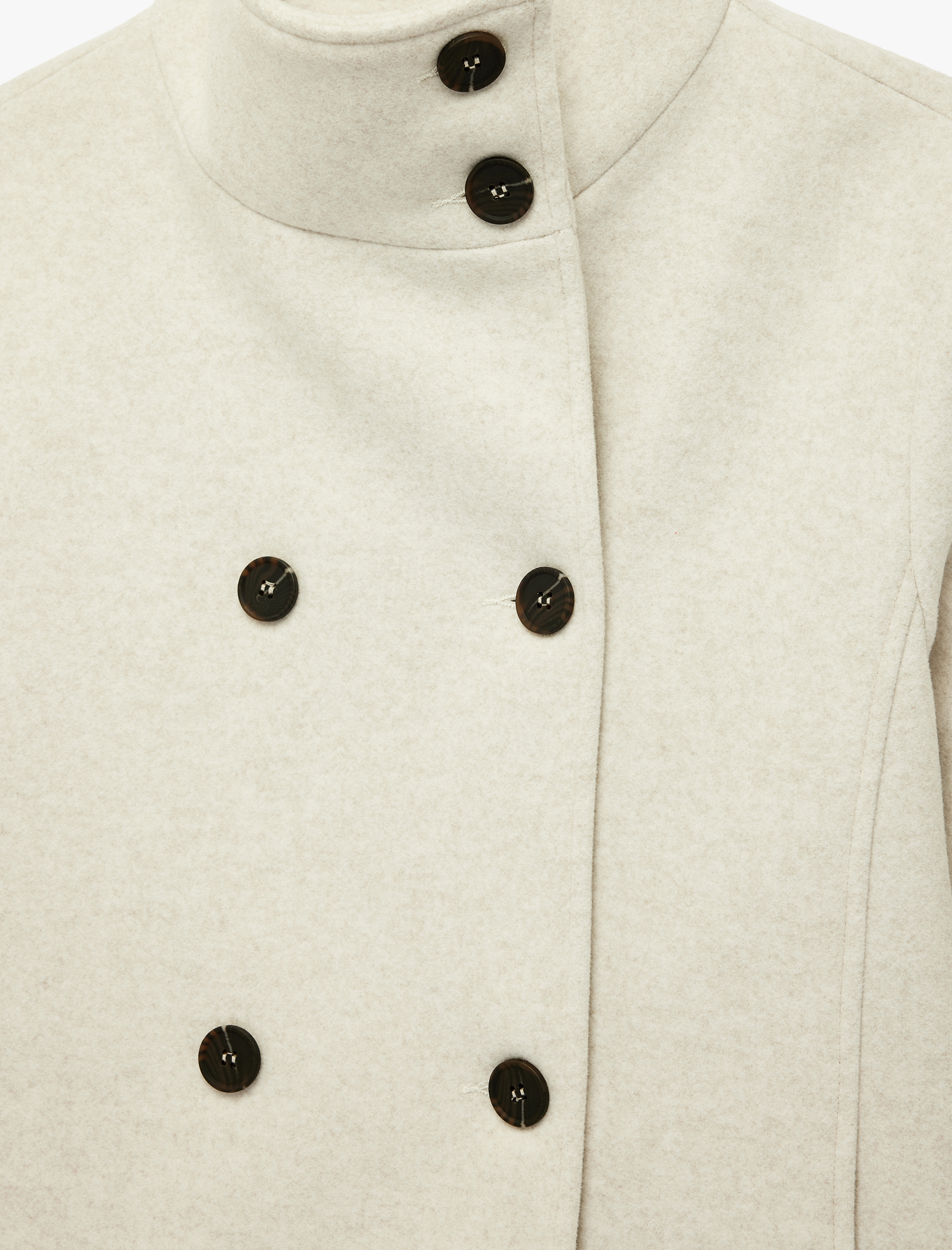   Uzun Kollu Düğmeli Cepli Dik Huni Yaka Kaşe Kaban