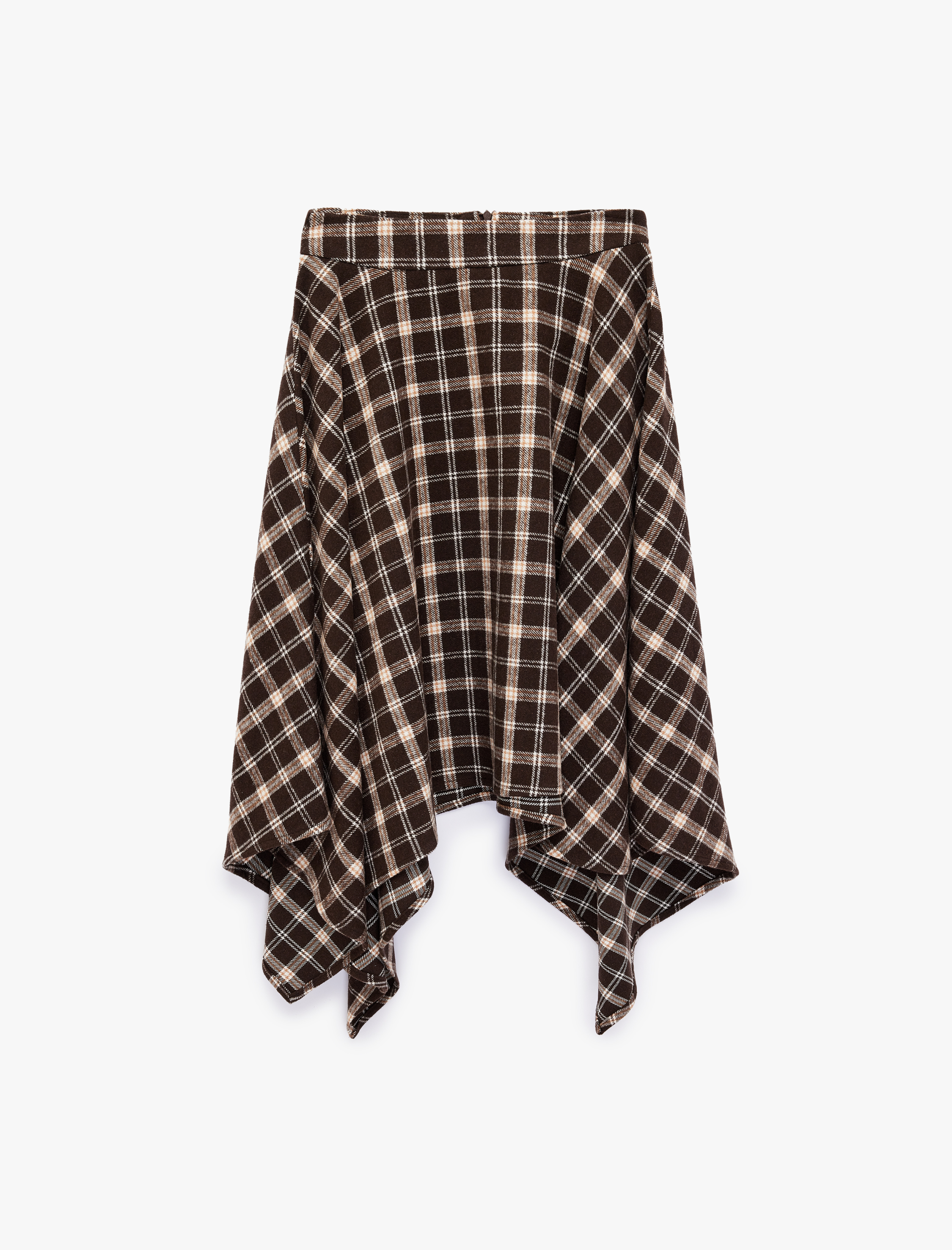   Asimetrik Kesim Ekoseli Midi Etek