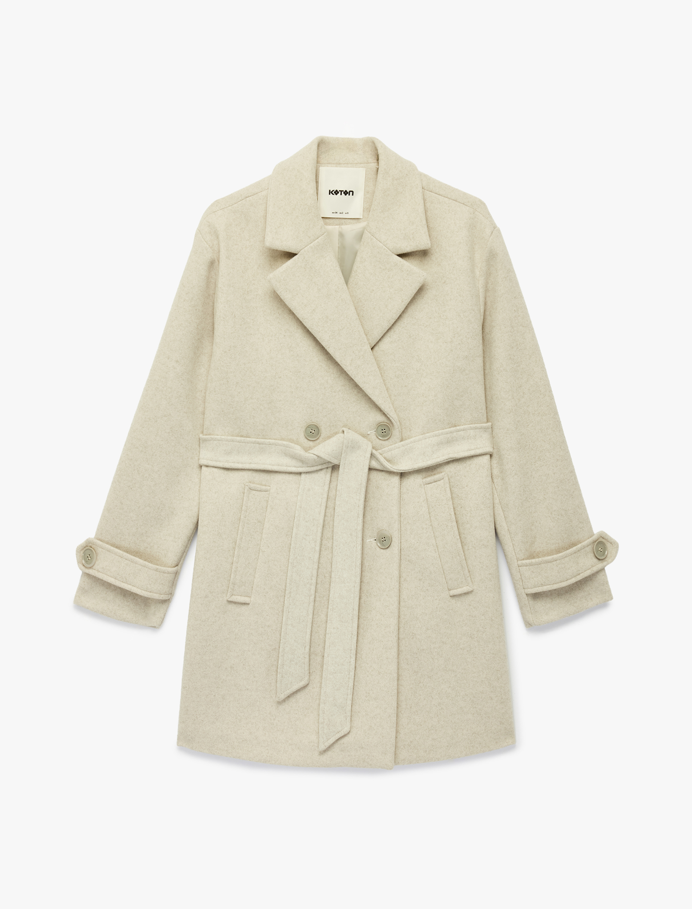   Uzun Kollu Cepli Kruvaze Kaşe Trenç Kaban