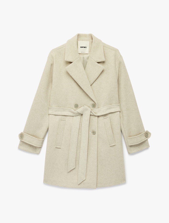  Uzun Kollu Cepli Kruvaze Kaşe Trenç Kaban