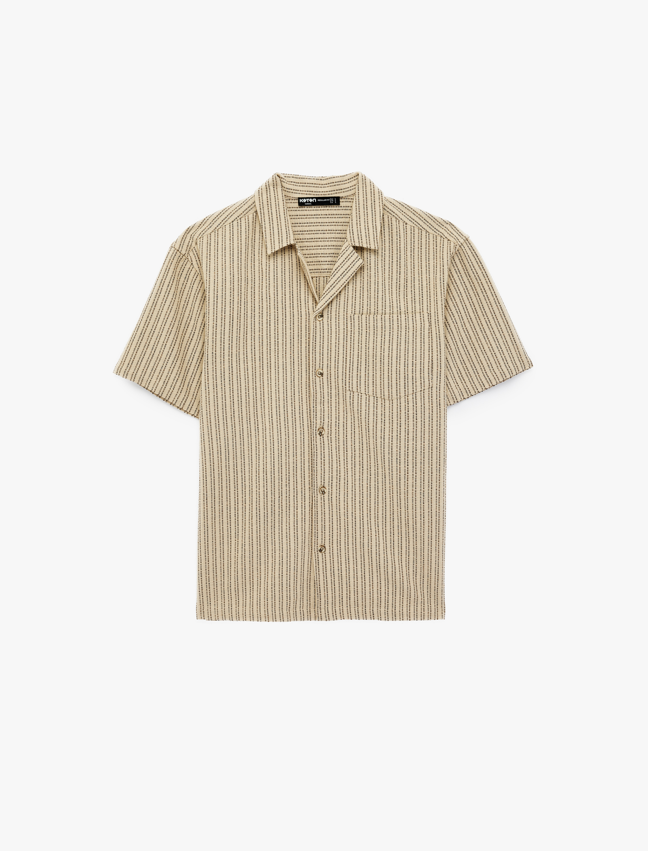   Regular Fit Kısa Kollu Cepli Devrik Yaka Pamuklu Çizgili Gömlek