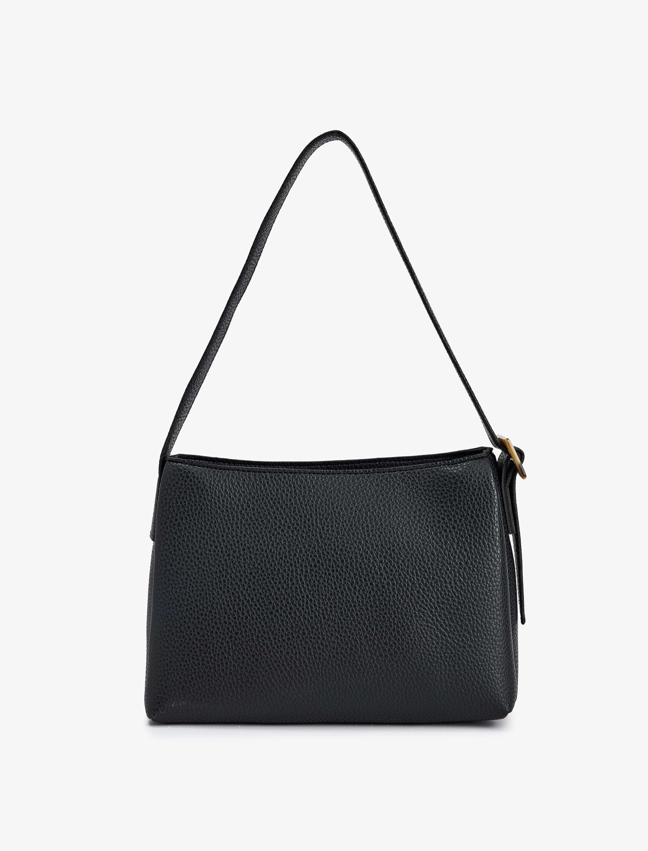  Kadın Suni Deri Dikiş Detaylı Tokalı Fermuarlı Omuz Çantası