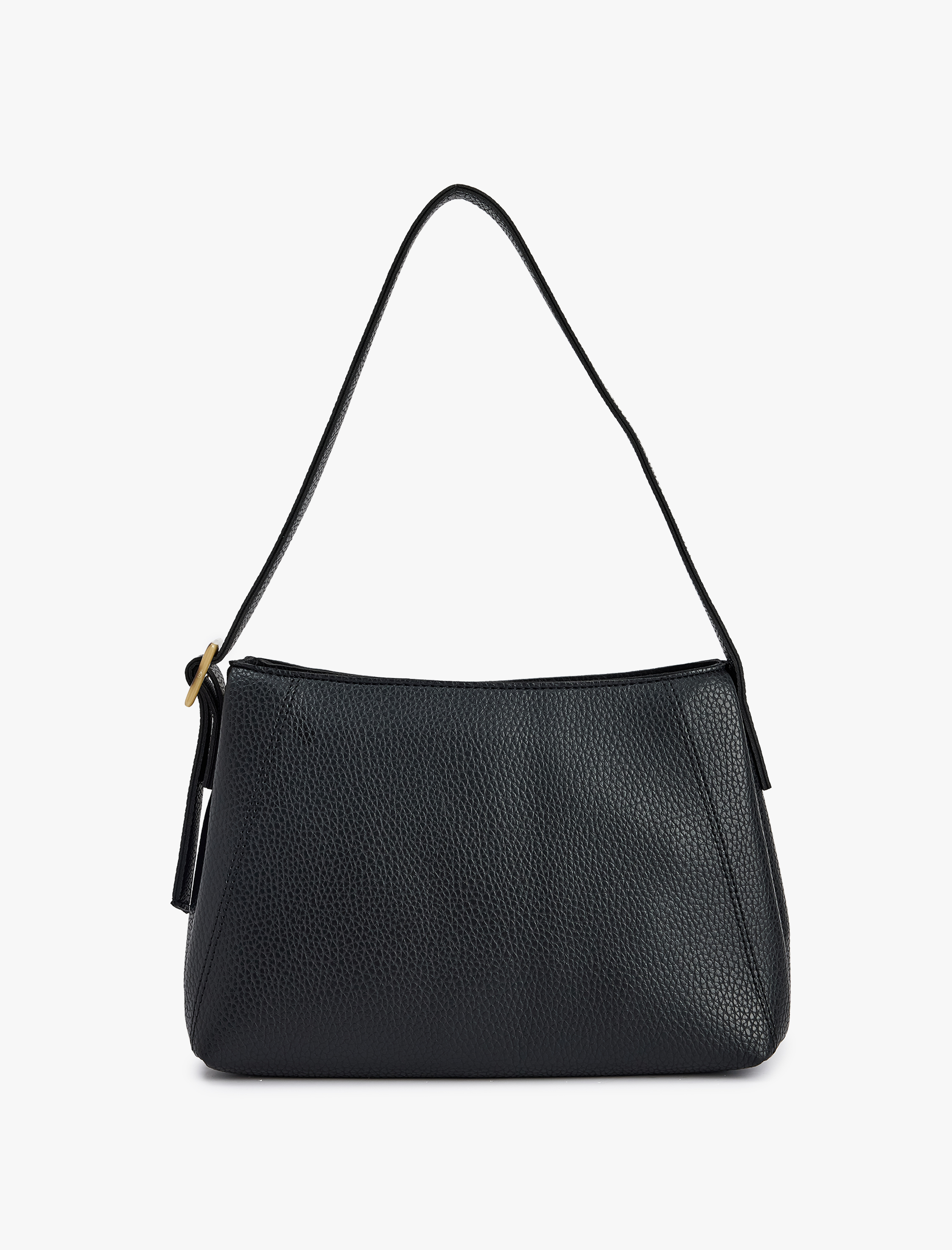  Kadın Suni Deri Dikiş Detaylı Tokalı Fermuarlı Omuz Çantası