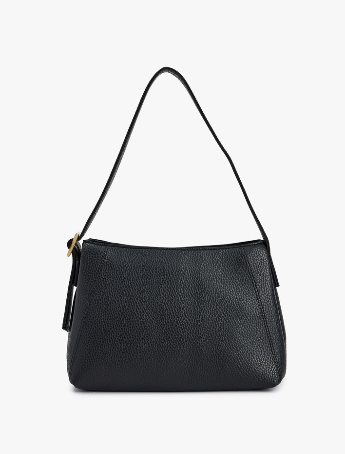 Kadın Suni Deri Dikiş Detaylı Tokalı Fermuarlı Omuz Çantası