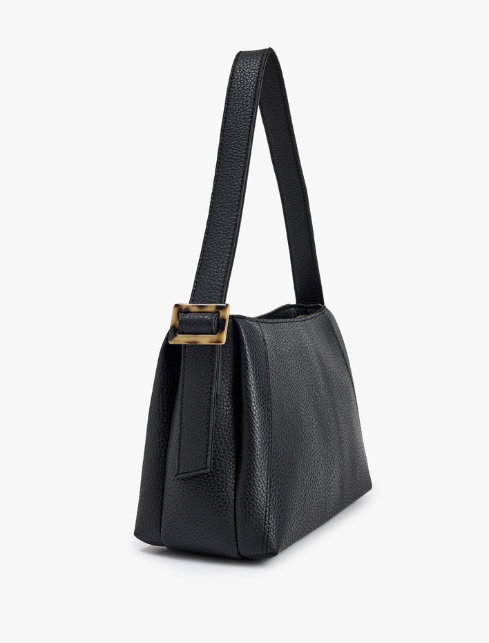 Kadın Suni Deri Dikiş Detaylı Tokalı Fermuarlı Omuz Çantası