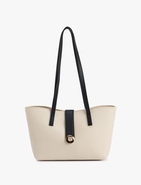 Metal Aksesuarlı Saplı Suni Deri Tote Çanta