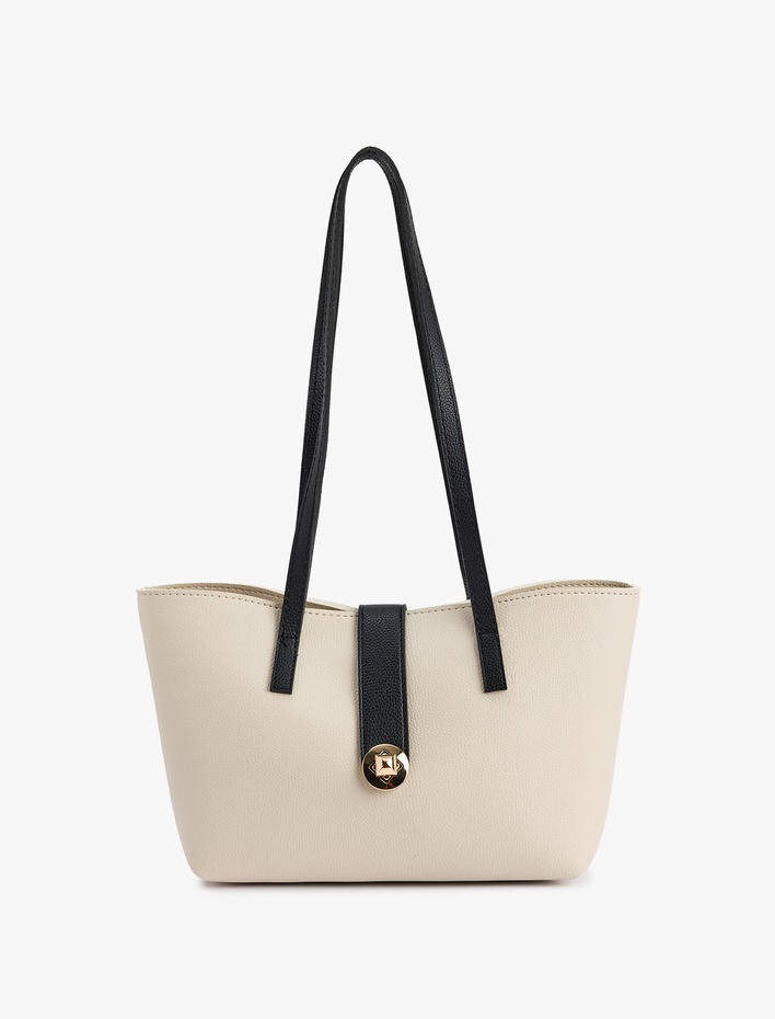 Kadın Metal Aksesuarlı Saplı Suni Deri Tote Çanta