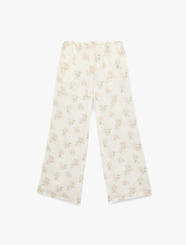  Beli Lastikli Cepli Çiçek Desenli Viskon Pijama Altı