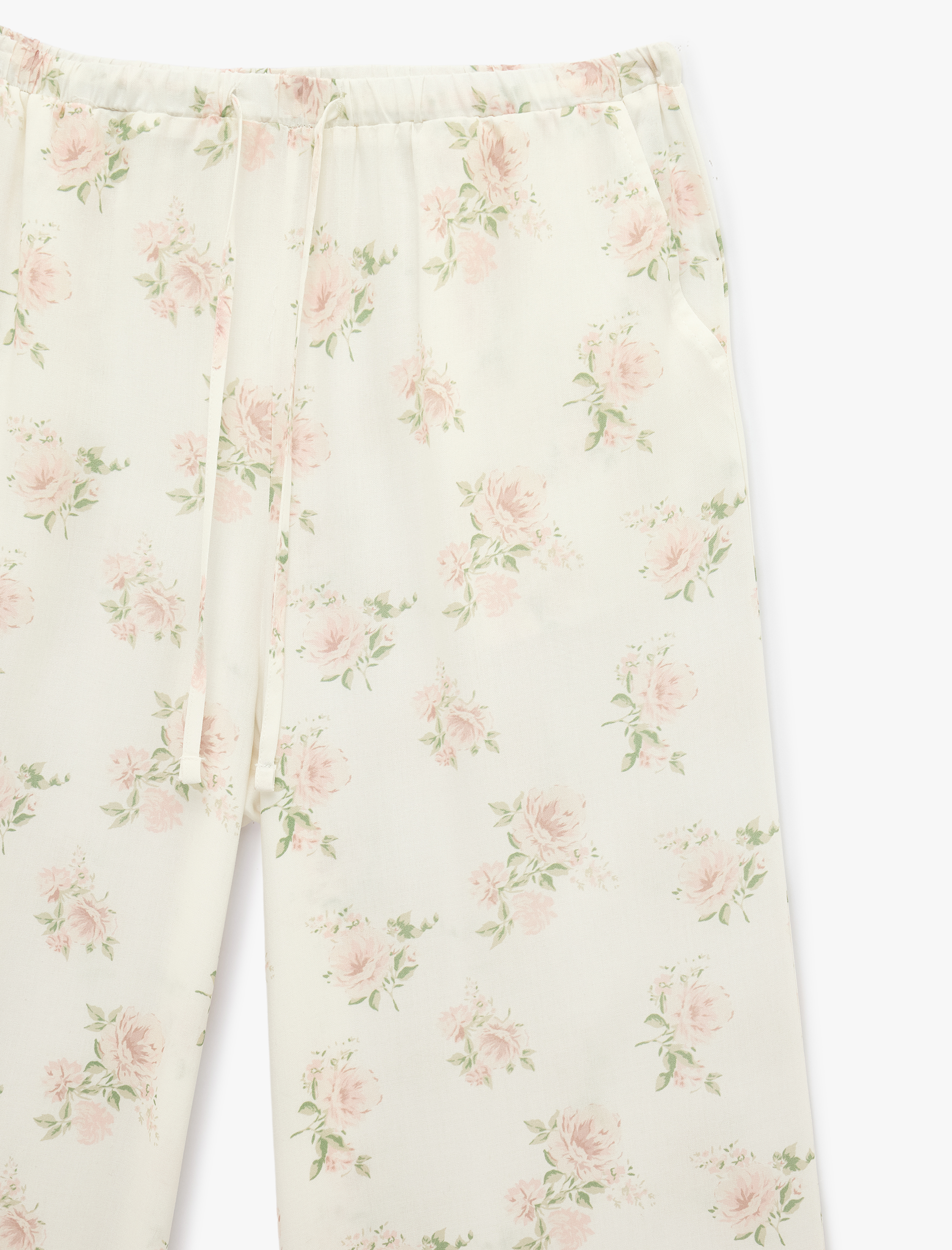   Beli Lastikli Cepli Çiçek Desenli Viskon Pijama Altı