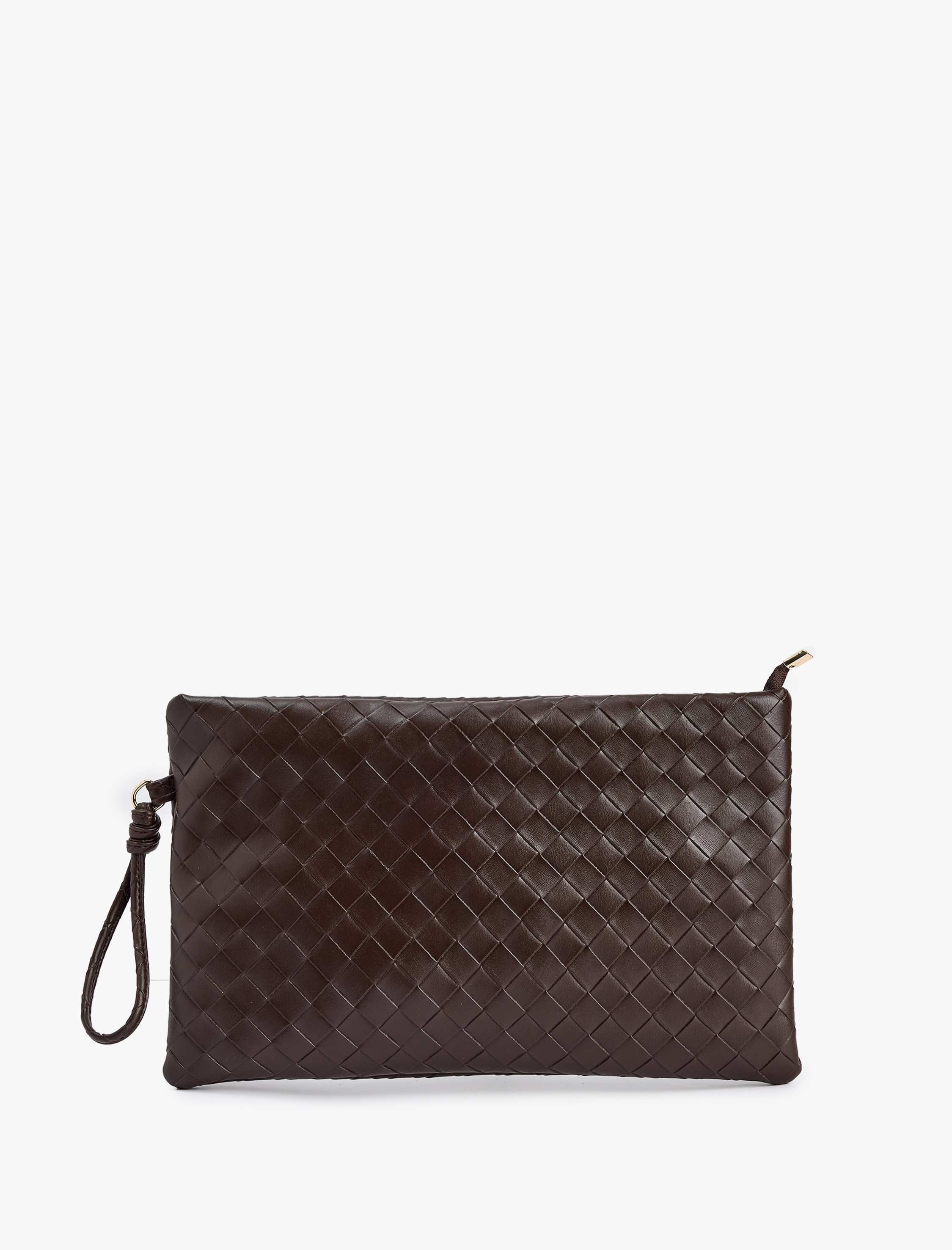  Kadın Örgü Desenli Fermuarlı Suni Deri Clutch Çanta