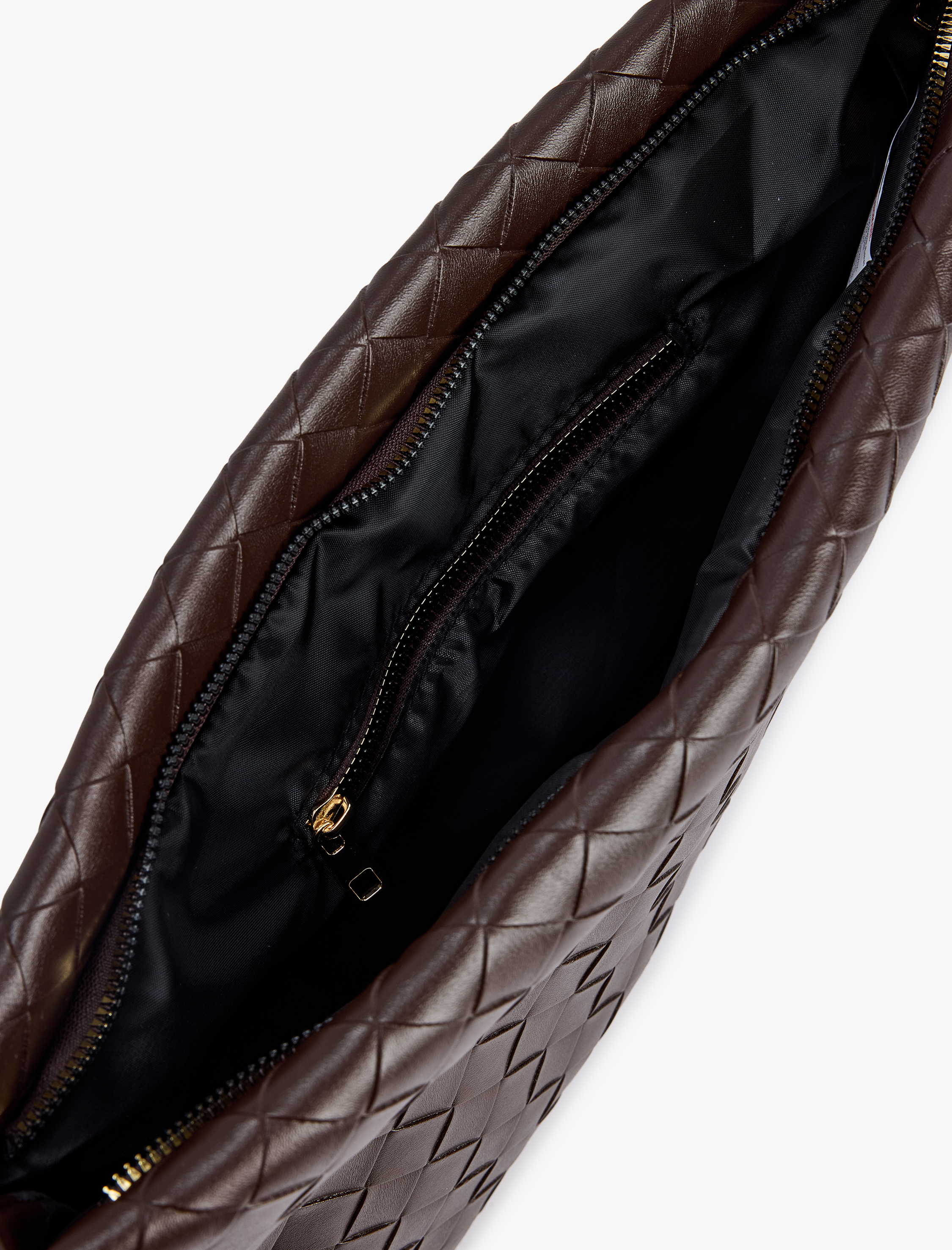  Kadın Örgü Desenli Fermuarlı Suni Deri Clutch Çanta