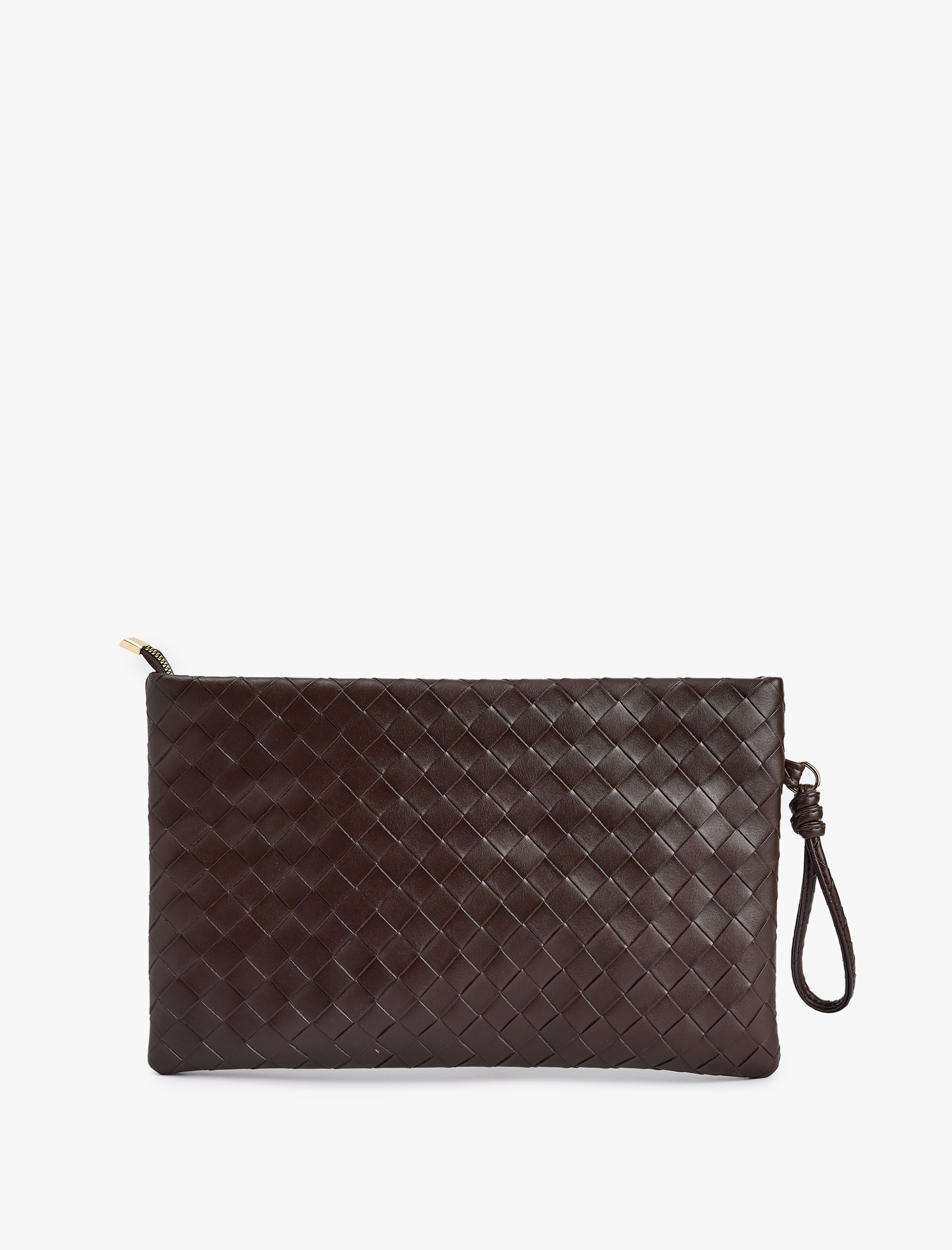  Kadın Örgü Desenli Fermuarlı Suni Deri Clutch Çanta