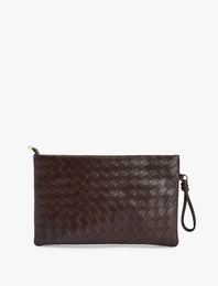 Örgü Desenli Fermuarlı Suni Deri Clutch Çanta