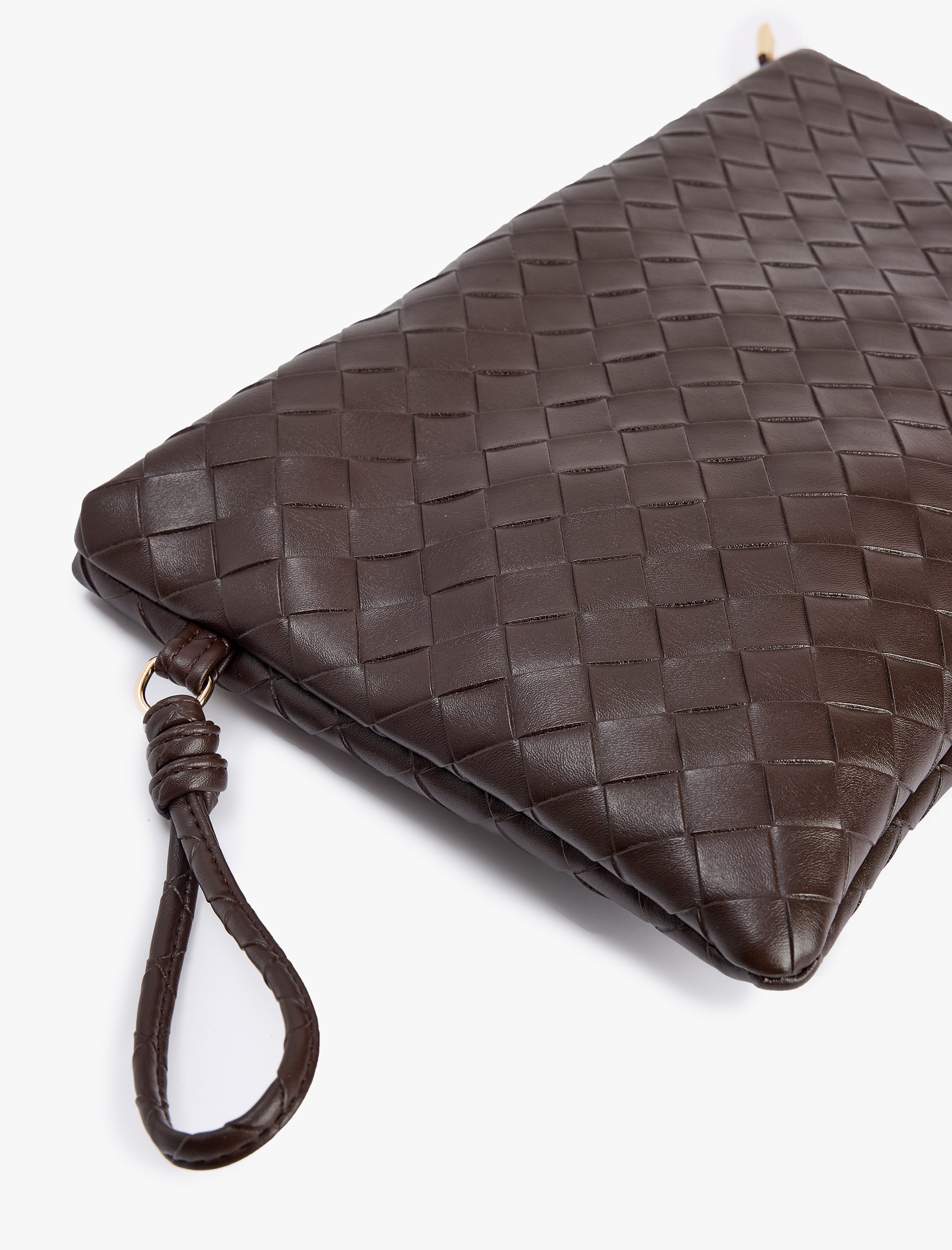  Kadın Örgü Desenli Fermuarlı Suni Deri Clutch Çanta