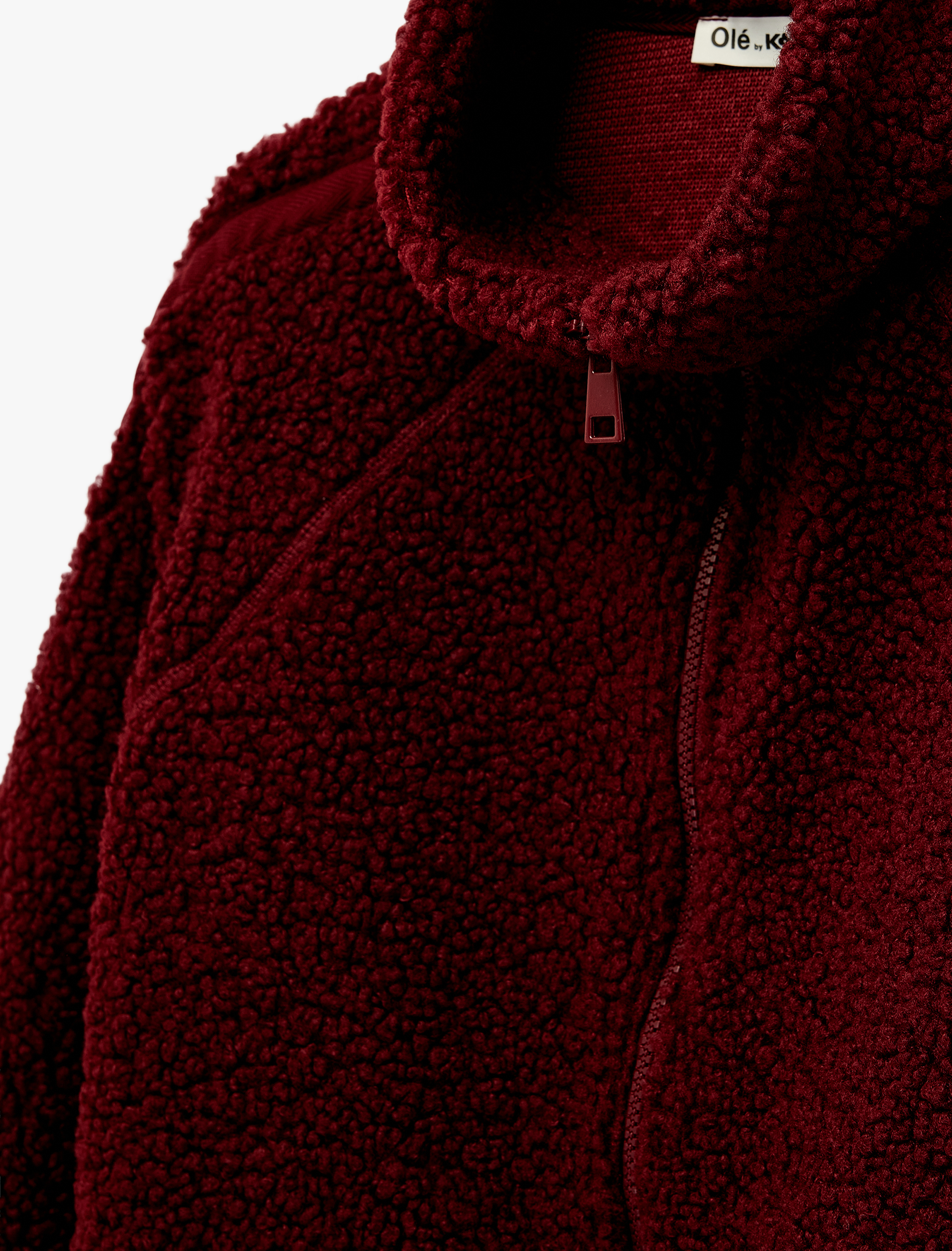   Uzun Kollu Dik Yaka Cep Detaylı Fermuarlı Oversize Peluş Ceket