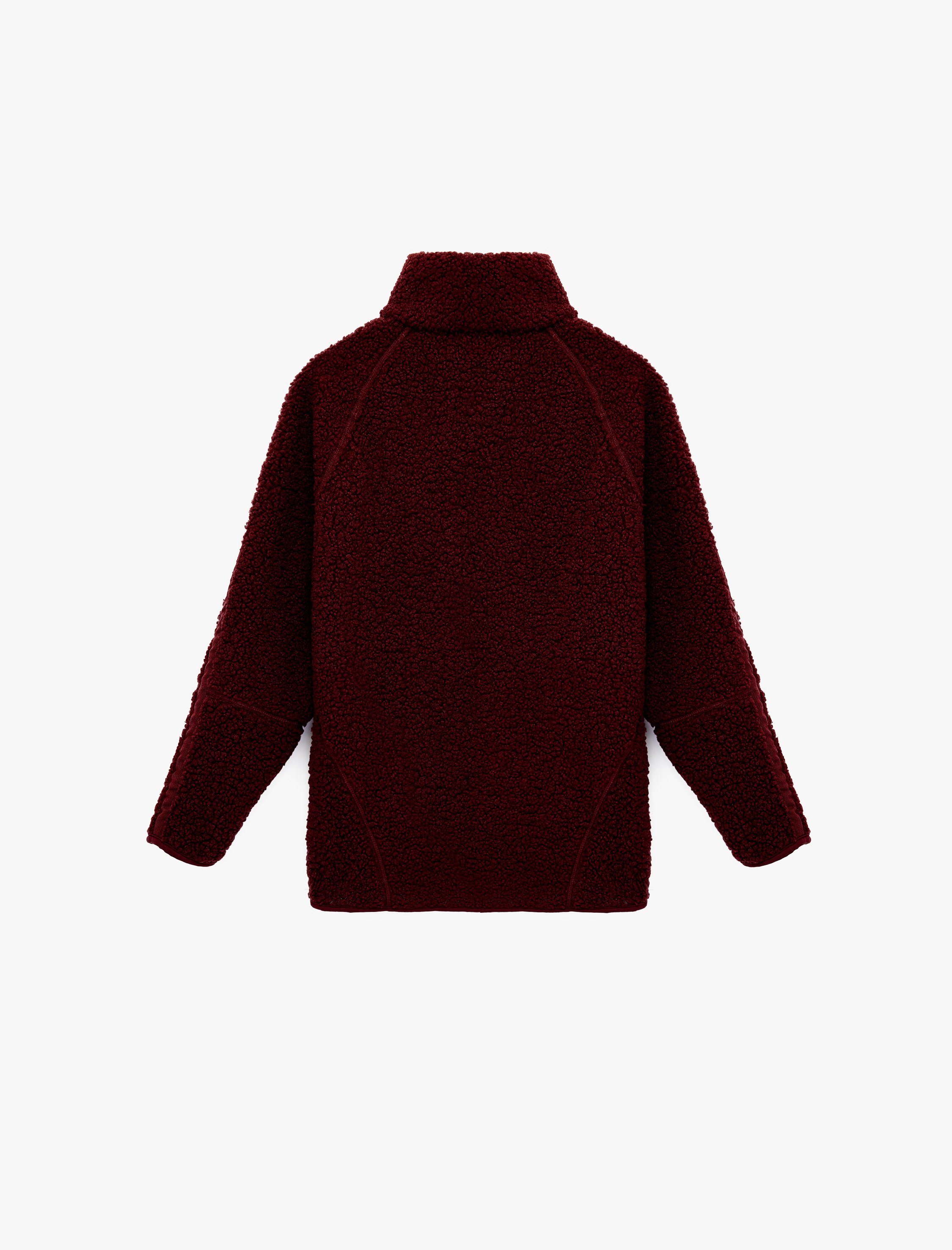   Uzun Kollu Dik Yaka Cep Detaylı Fermuarlı Oversize Peluş Ceket