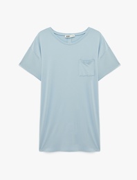 Cepli Bisiklet Yaka Kısa Kollu Viskon Gecelik